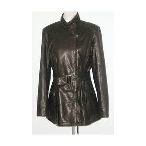 NWT Bod & Christensen JORDIN Leather TRENCH Coat Belted Women Jacket L MSRP $475
